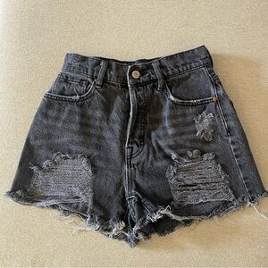 black distressed high rise icon shorts